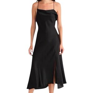 ASTR The Label Black Satin Cowl Neck Slip Midi Dress XS Wedding Guest